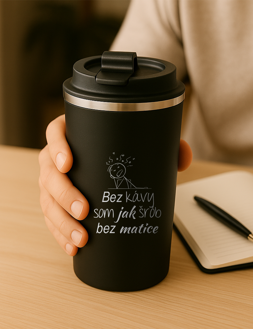 Nerezový termohrnček S012- Bez kávy som jak šrób bez matice