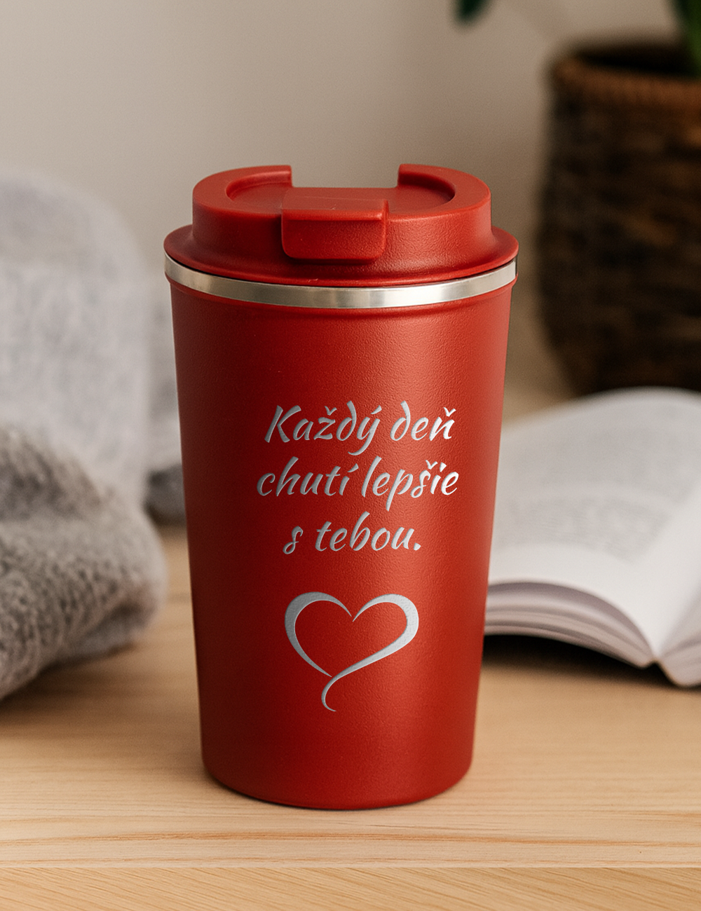 Nerezový termohrnček S012- Každý deň chutí lepšie s tebou