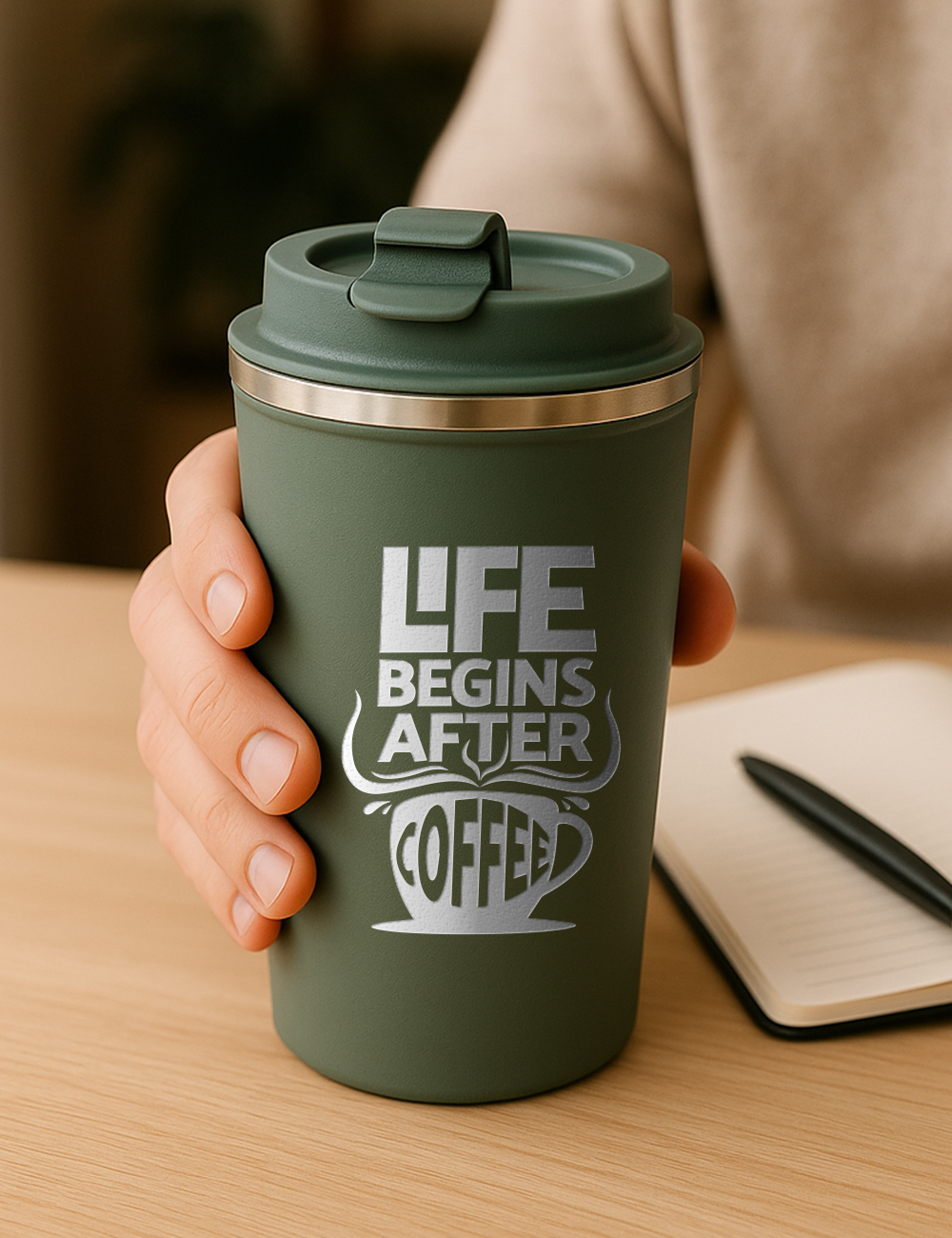 Nerezový termohrnček S012- Life begins after coffee