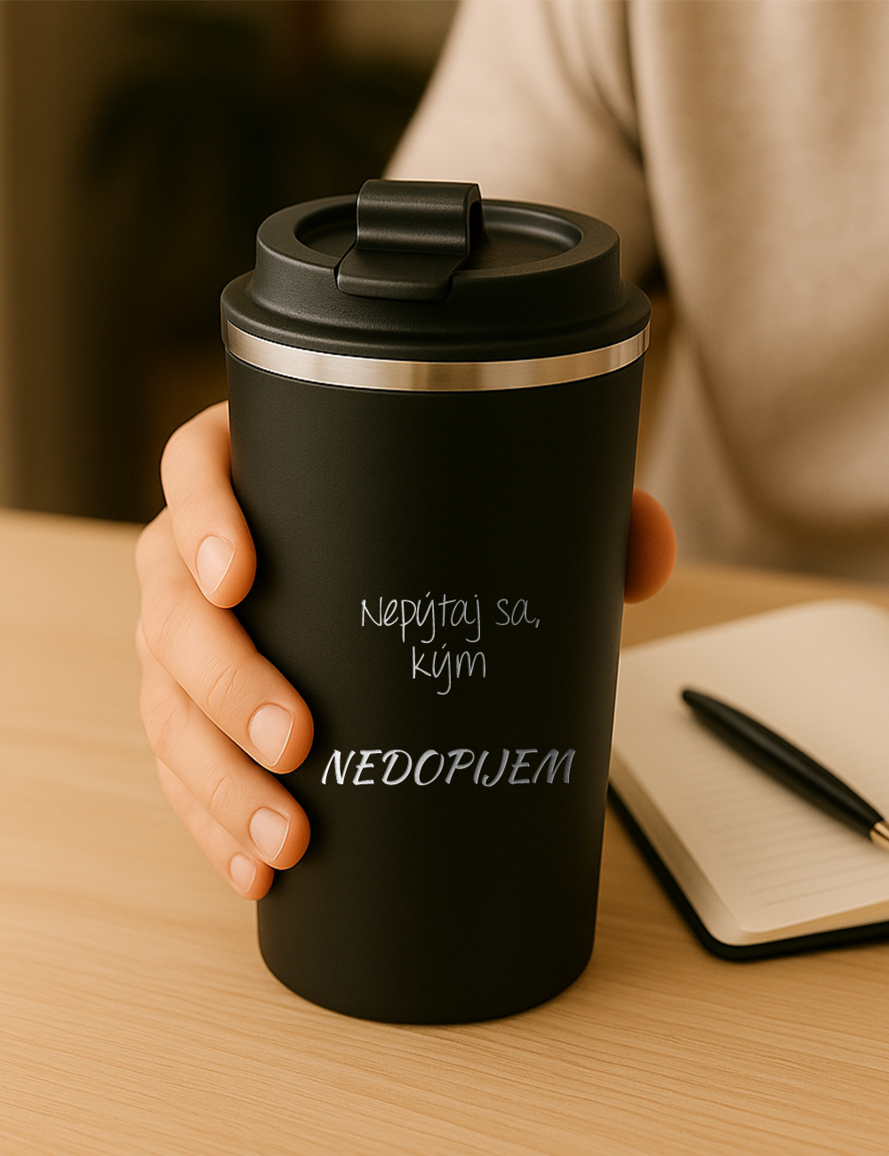 Nerezový termohrnček S012- Nepýtaj sa kým nedopijem