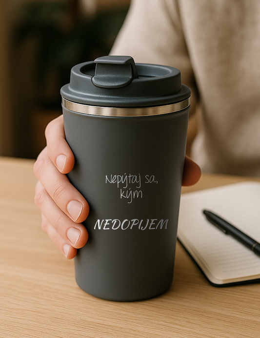 Nerezový termohrnček S012- Nepýtaj sa kým nedopijem