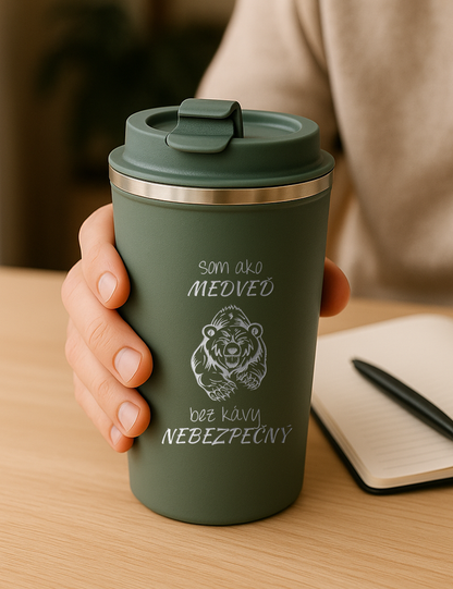 Nerezový termohrnček S012- Som ako medveď. Bez kávy nebezpečný