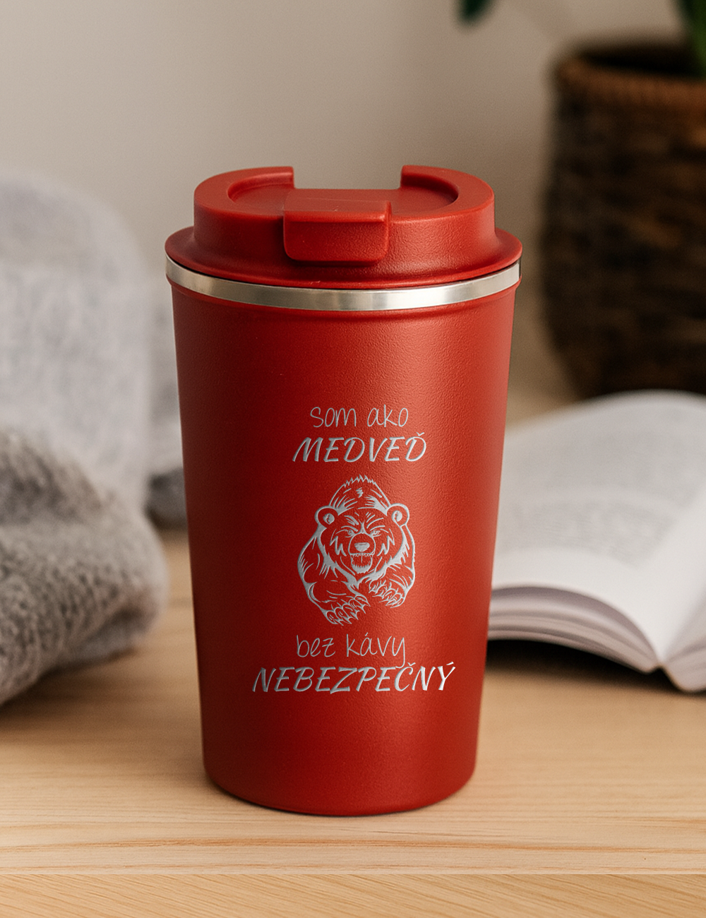 Nerezový termohrnček S012- Som ako medveď. Bez kávy nebezpečný